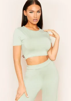 Liana Sage Mix & Match Smooth Cropped T-Shirt