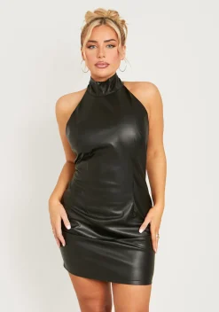 Libbie Black PU High Neck Mini Dress