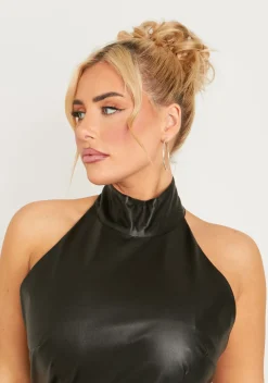 Libbie Black PU High Neck Mini Dress