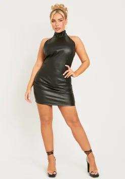 Libbie Black PU High Neck Mini Dress