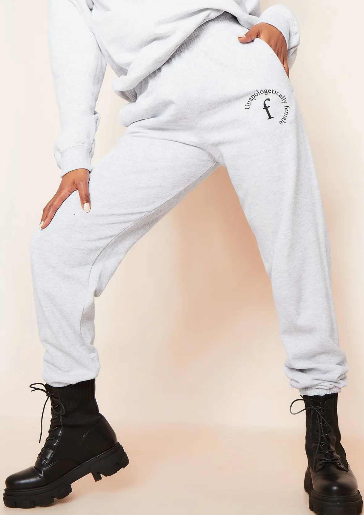 Lila Grey Unapologetically Female Slogan Oversized Tracksuit Joggers