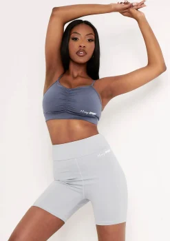 Lola Navy Missy Sport Ruched Front Strappy Gym Crop Top