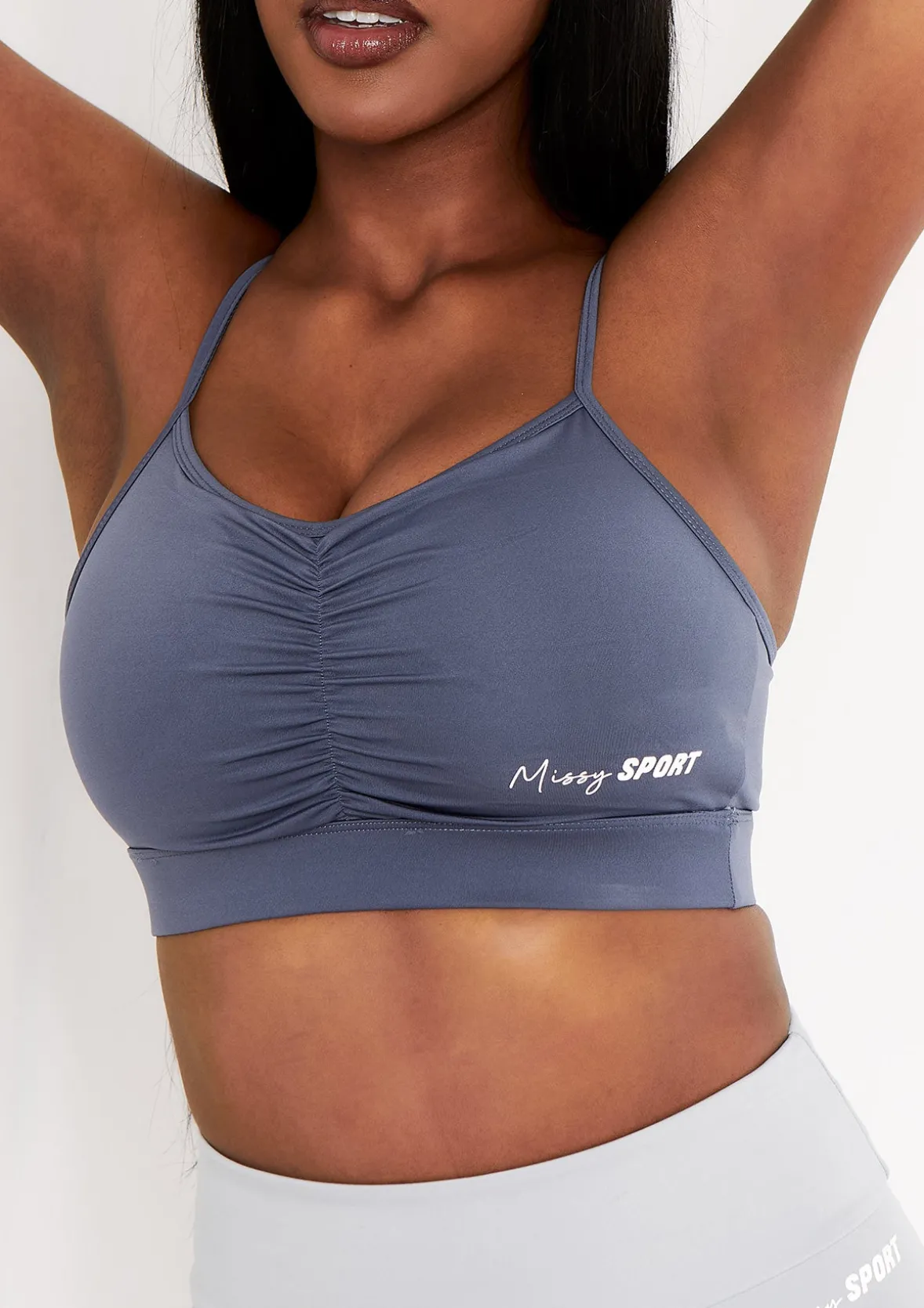 Lola Navy Missy Sport Ruched Front Strappy Gym Crop Top