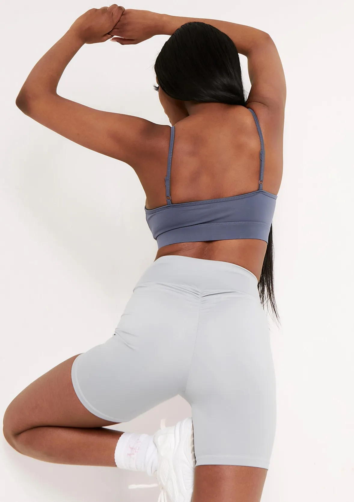 Lola Navy Missy Sport Ruched Front Strappy Gym Crop Top