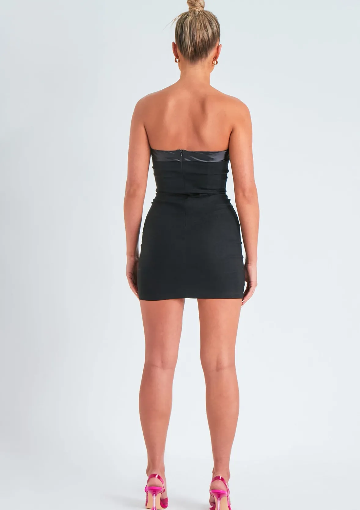 Lorena Black Satin Trim Bandeau Mini Dress
