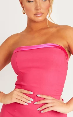 Lorena Hot Pink Satin Trim Bandeau Mini Dress