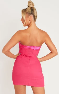 Lorena Hot Pink Satin Trim Bandeau Mini Dress