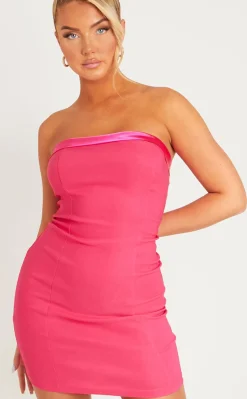 Lorena Hot Pink Satin Trim Bandeau Mini Dress