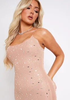 Louisa Nude Rhinestone Embellished Mesh Maxi Dress