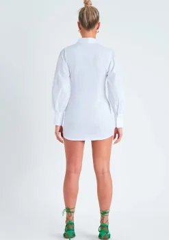 Lucia White Ruched Front Mini Shirt Dress