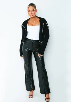 Lydia Black Contrast Trim Fold Over Cardigan