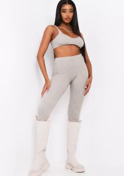 Lyla Oatmeal Knitted Ribbed Leggings