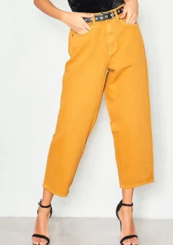 Lynne Mustard Denim Cropped Mom Jeans