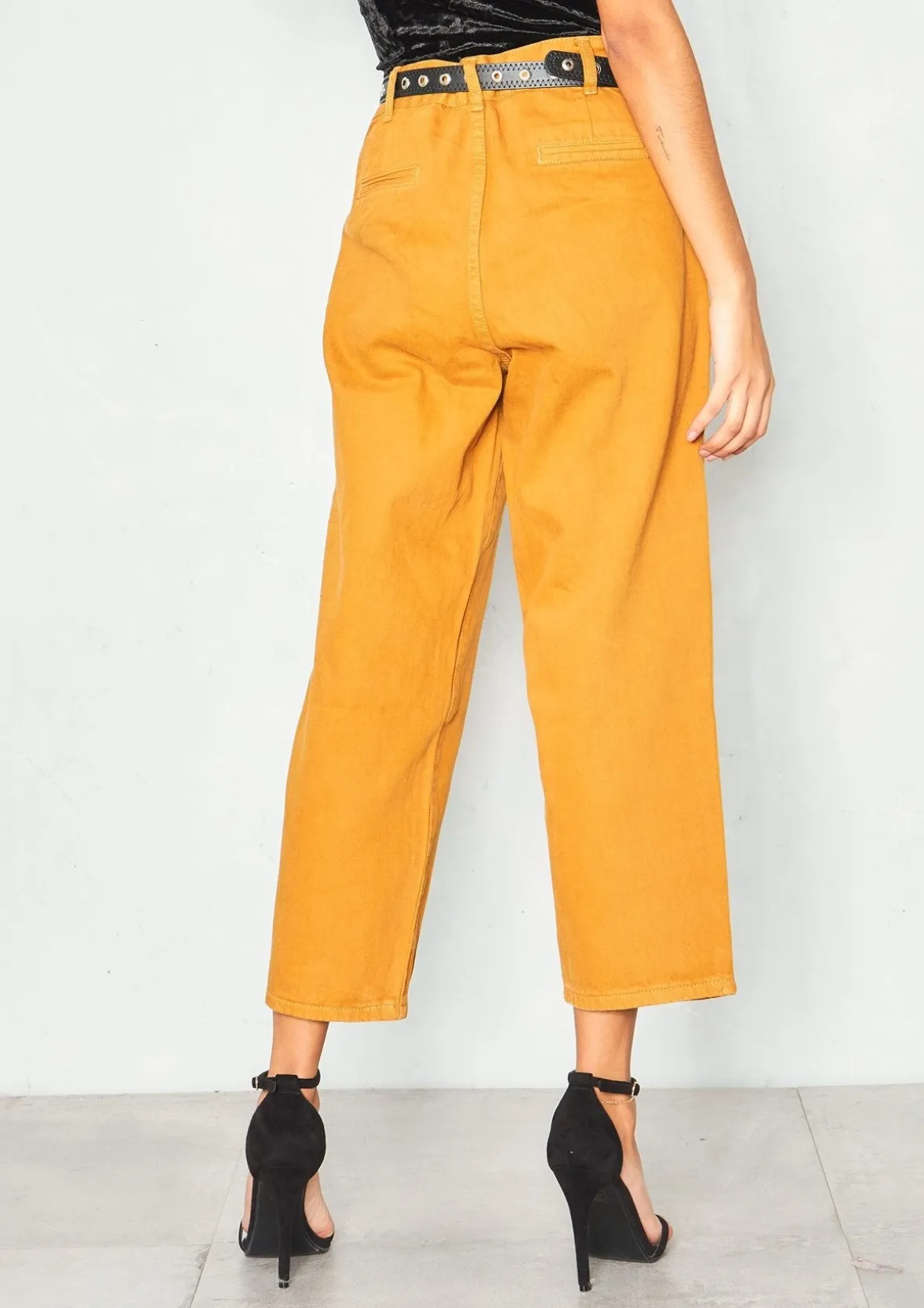 Lynne Mustard Denim Cropped Mom Jeans