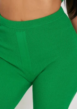 Madilyn Green Knitted Rib High Waisted Split Leggings