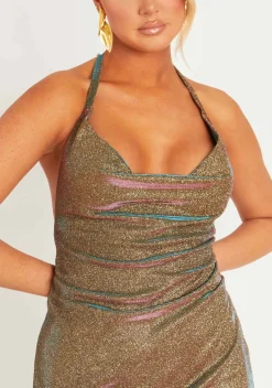 Mahalia Multi Mermaid Glitter Cowl Neck Halter Neck Mini Dress
