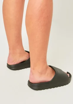 Maisie Black Rubber Ribbed Sole Sliders