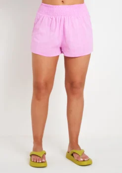 Maleah Lilac Linen Sheered Waist Shorts