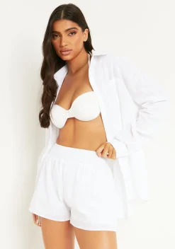 Maleah White Linen Sheered Waist Shorts
