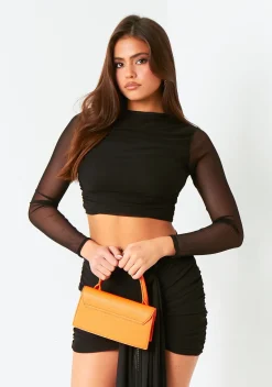 Mariah Khaki Mesh Long Sleeve Crop Top