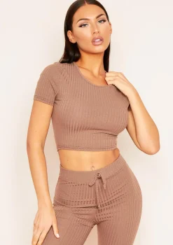 Mary Mocha Mix & Match Rib Cropped T-Shirt