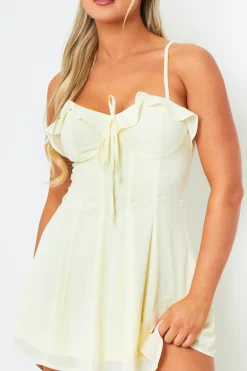 Maura Butter Yellow Strappy Detail Pleated Mini Dress