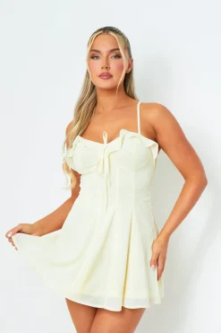 Maura Butter Yellow Strappy Detail Pleated Mini Dress