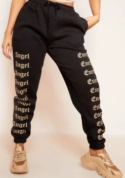 Melila Black and Beige Angel Energy Slogan Joggers
