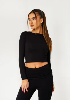 Meriah Black Long Sleeve Crop T-shirt