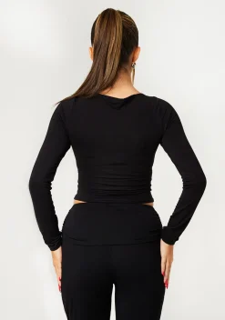 Meriah Black Long Sleeve Crop T-shirt