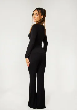 Meriah Black Long Sleeve Crop T-shirt