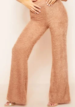 Meya Tan Fluffy Knit Wide Leg Trousers
