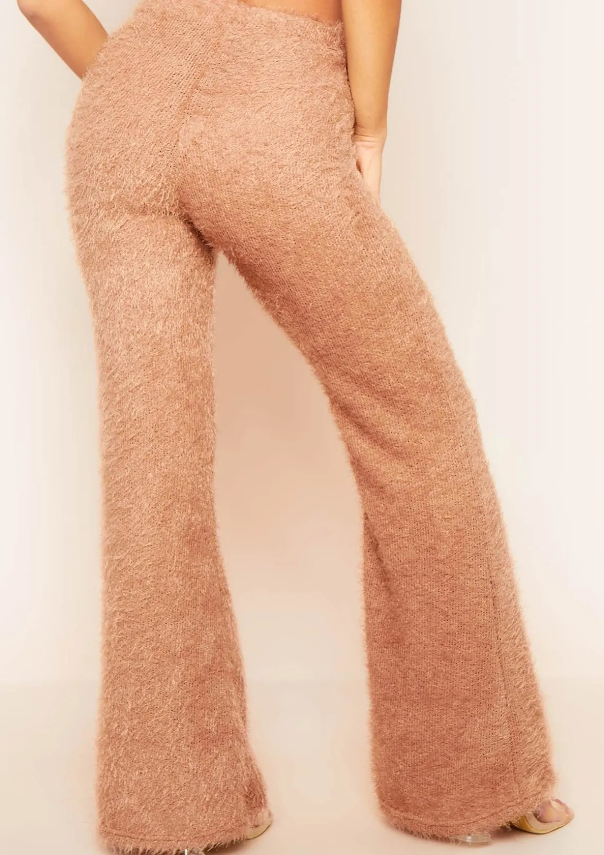 Meya Tan Fluffy Knit Wide Leg Trousers