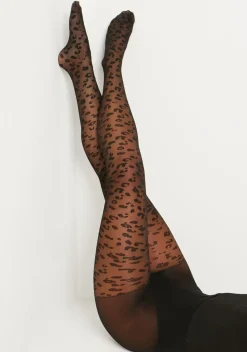 Mila Black Leopard Print Tights