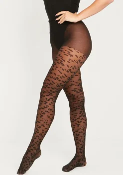 Mila Black Leopard Print Tights