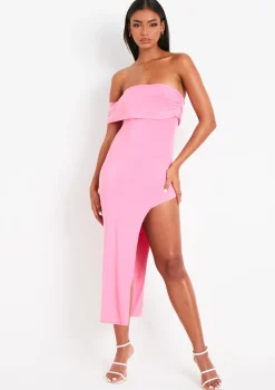 Milana Pink Bardot One Shoulder Midi Dress With Slit