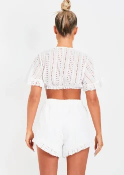 Milly White Broderie Crop Top And Shorts Set