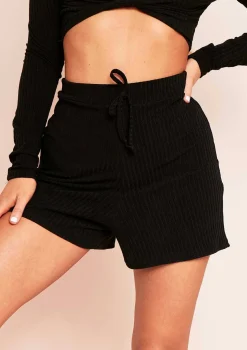 Mira Black Mix & Match Ribbed Tie Front Shorts