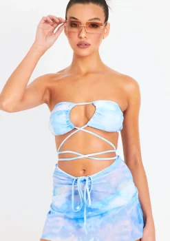 Mira Blue Printed 3 Piece Bikini Skirt Set