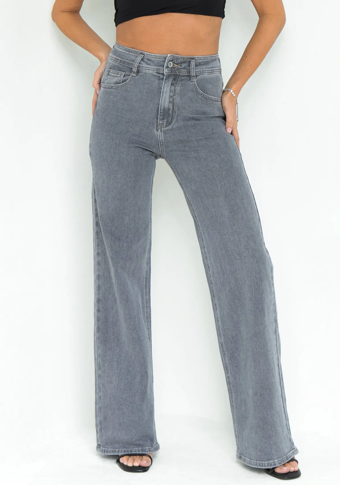 Molly Grey High Rise Straight Leg Jeans