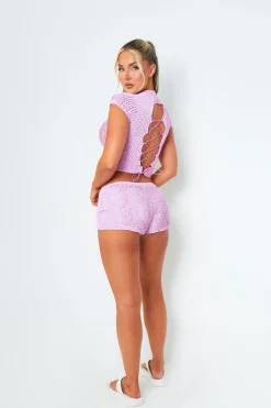 Molly Lilac Ruffle Lace Mini Shorts