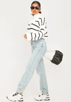 Mya Mid Wash Denim Double Waistband Straight Leg Jeans
