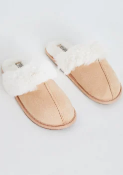 Nala Beige Fur Trim Slippers