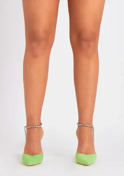 Nala Lime Green Diamante Ankle Strap Heels