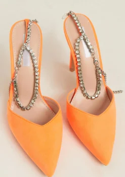 Nala Orange Diamante Ankle Strap Heels