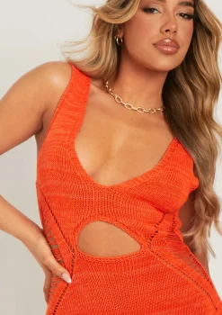 Naomi Orange Crochet Cut Out Maxi Dress