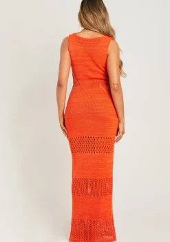 Naomi Orange Crochet Cut Out Maxi Dress