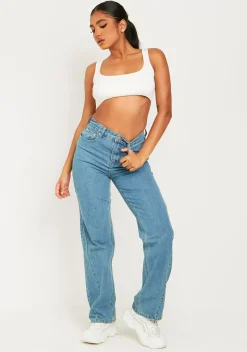 Naomi Vintage Wash Straight Leg Seam Detail Jeans