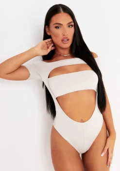 Natalia Beige Bandeau Cut Out Off Bodysuit