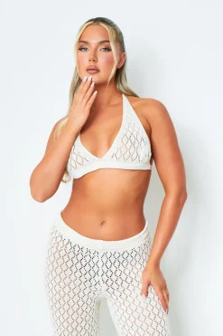 Natalie White Backless Crochet Halterneck Crop Top